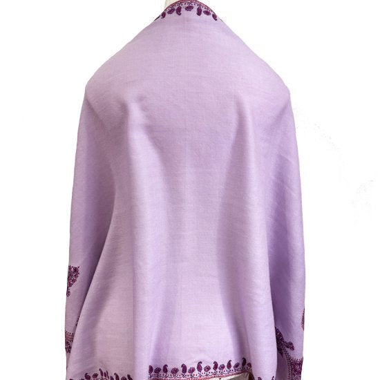 Wool needle-embroidered stole (light purple/pink)