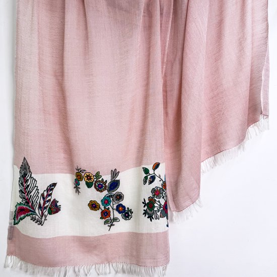 Lightweight wool & silk Allie hand embroidered stole (light pink)