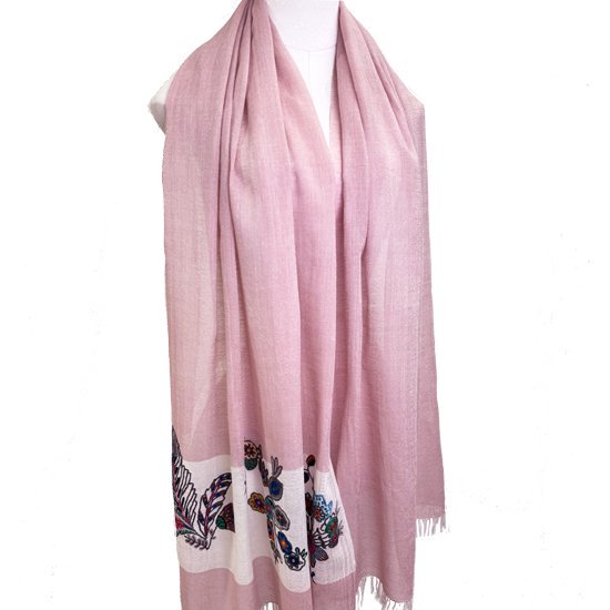 Lightweight wool & silk Allie hand embroidered stole (light pink)