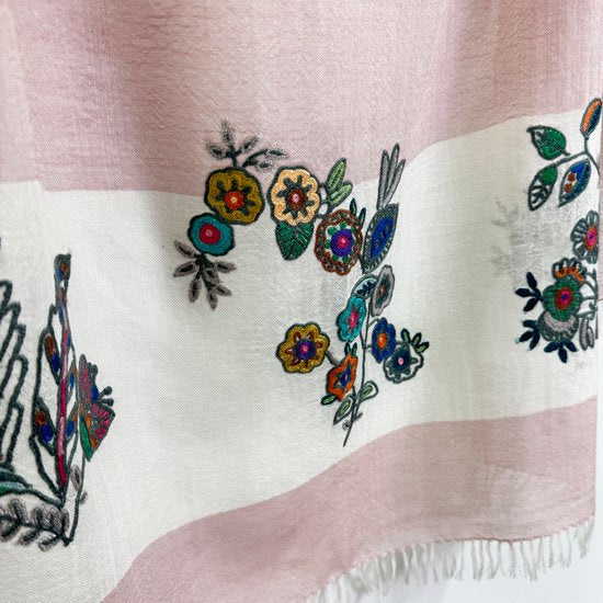 Lightweight wool & silk Allie hand embroidered stole (light pink)
