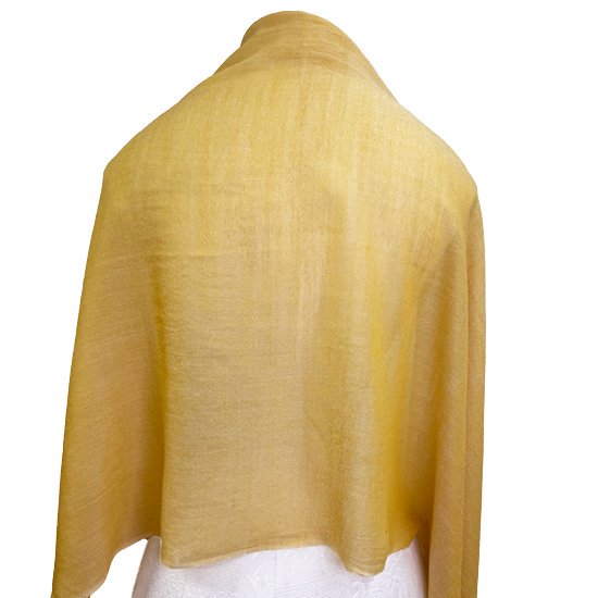 薄手ウール&シルク アリー手刺繍ストール (ライトイエロー)