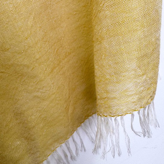 薄手ウール&シルク アリー手刺繍ストール (ライトイエロー)