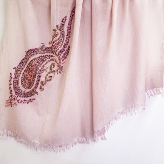 Wool & Silk Needle Embroidered Stole (Light Pink/Mixed)