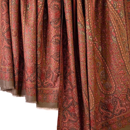 Handwoven cashmere needle embroidered shawl (dark beige)