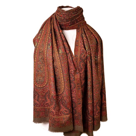 Handwoven cashmere needle embroidered shawl (dark beige)