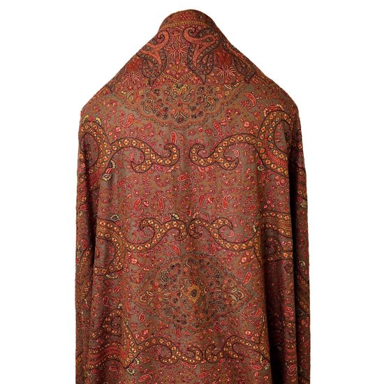 Handwoven cashmere needle embroidered shawl (dark beige)