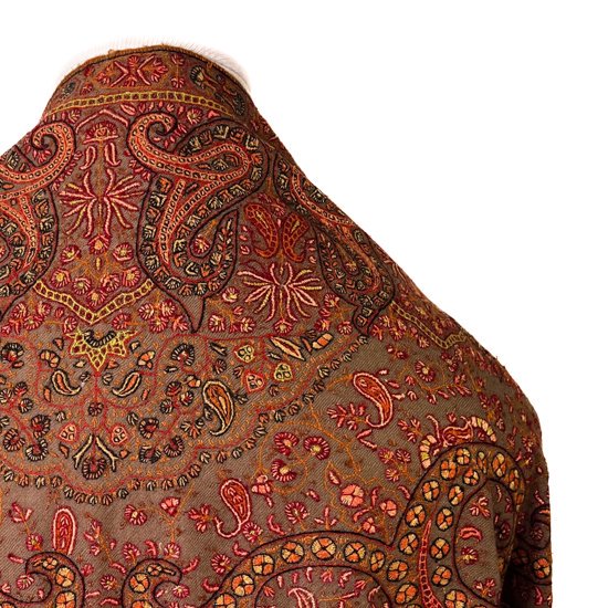 Handwoven cashmere needle embroidered shawl (dark beige)