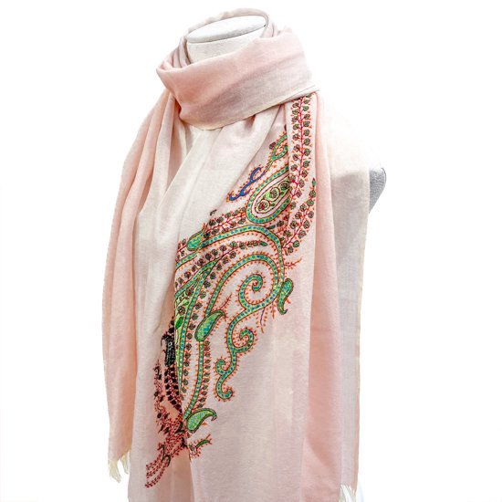 Wool & Silk Needle Embroidered Stole (Pink Beige)
