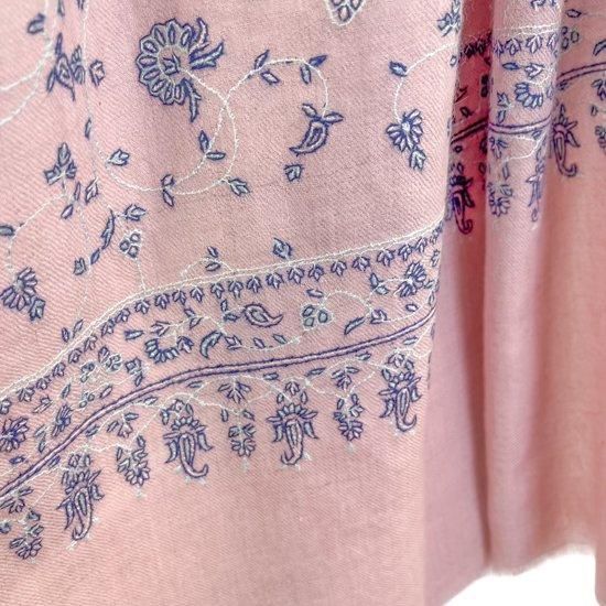 カシミヤ ニードル手刺繍ストール (ライトピンク)