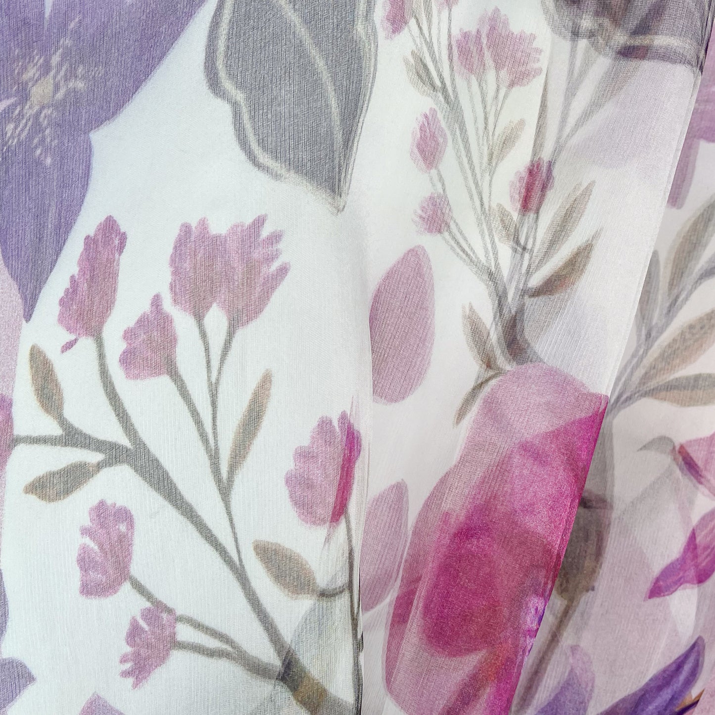 日本製ダブルシルクプリント二重シルクオーガンジー プリントストール (ホワイト/ピンク)