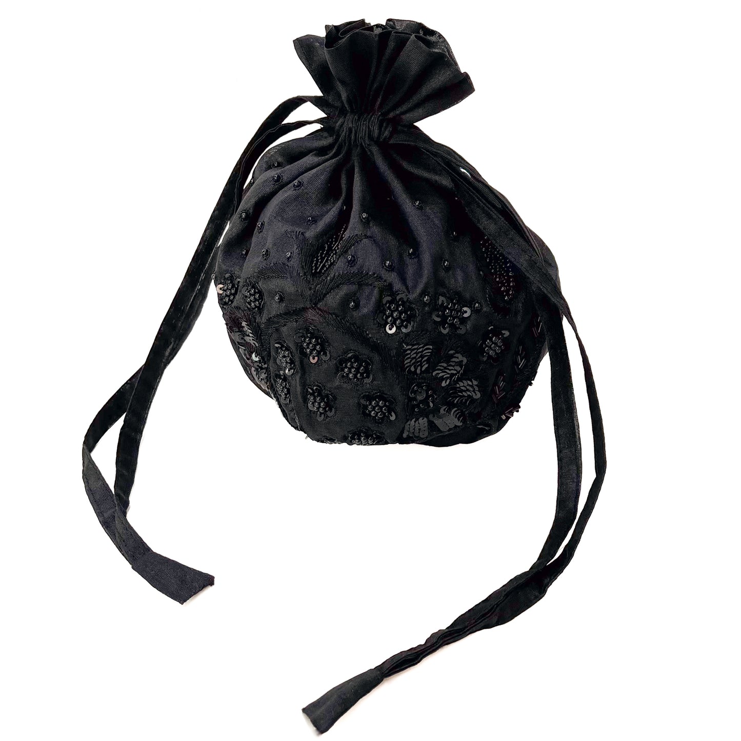 Beaded embroidery drawstring bag (black)
