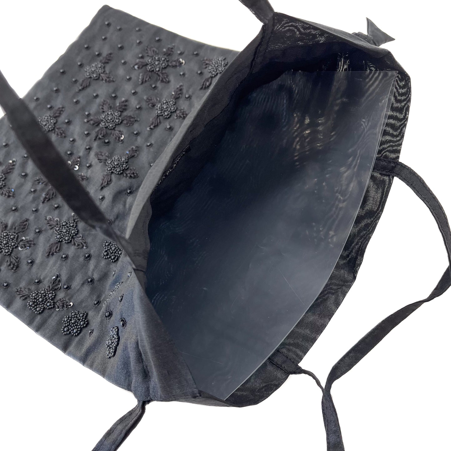 ビーズ刺繍2WAYトートバッグ (ブラック)