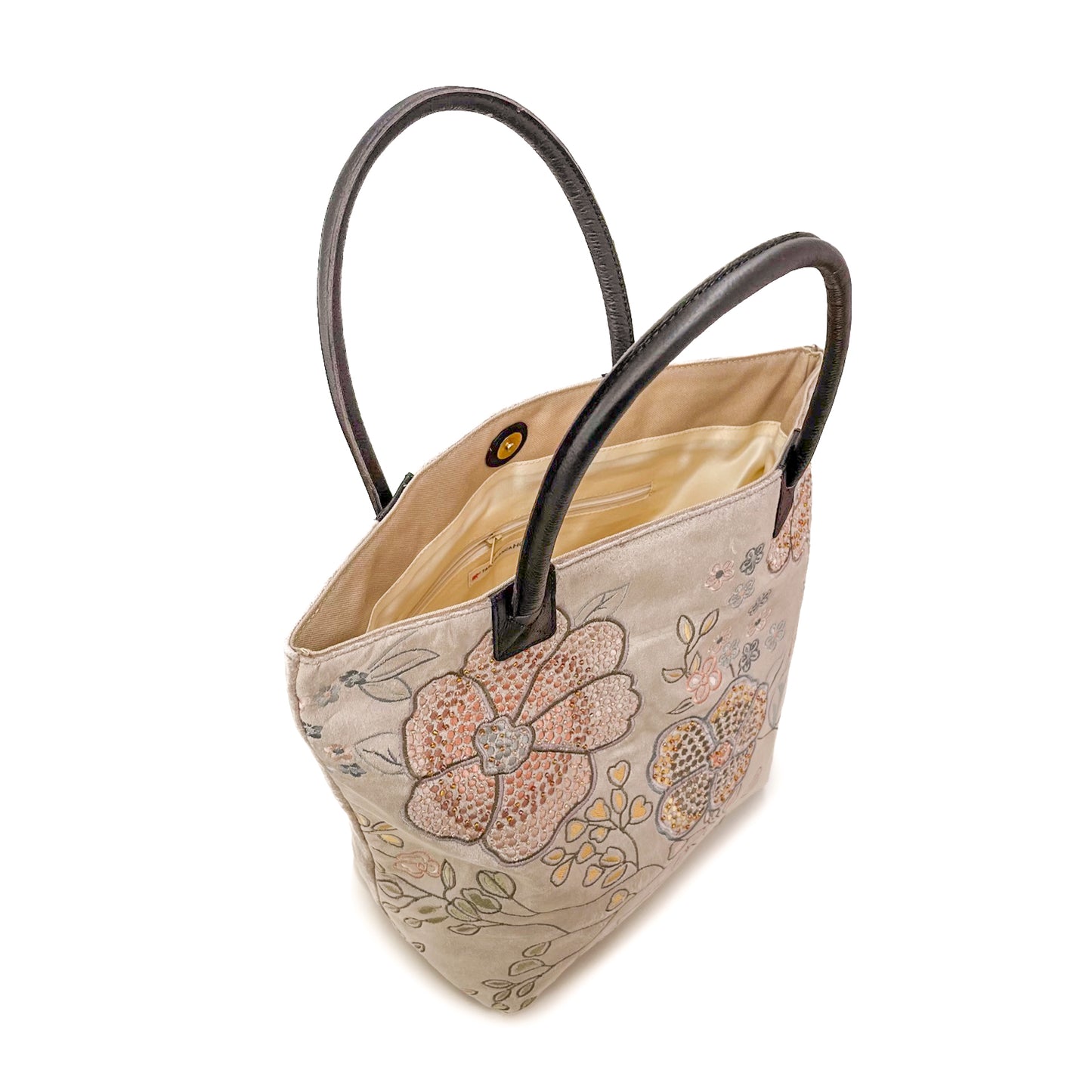 Embroidered beaded cotton shoulder bag (beige/multi)