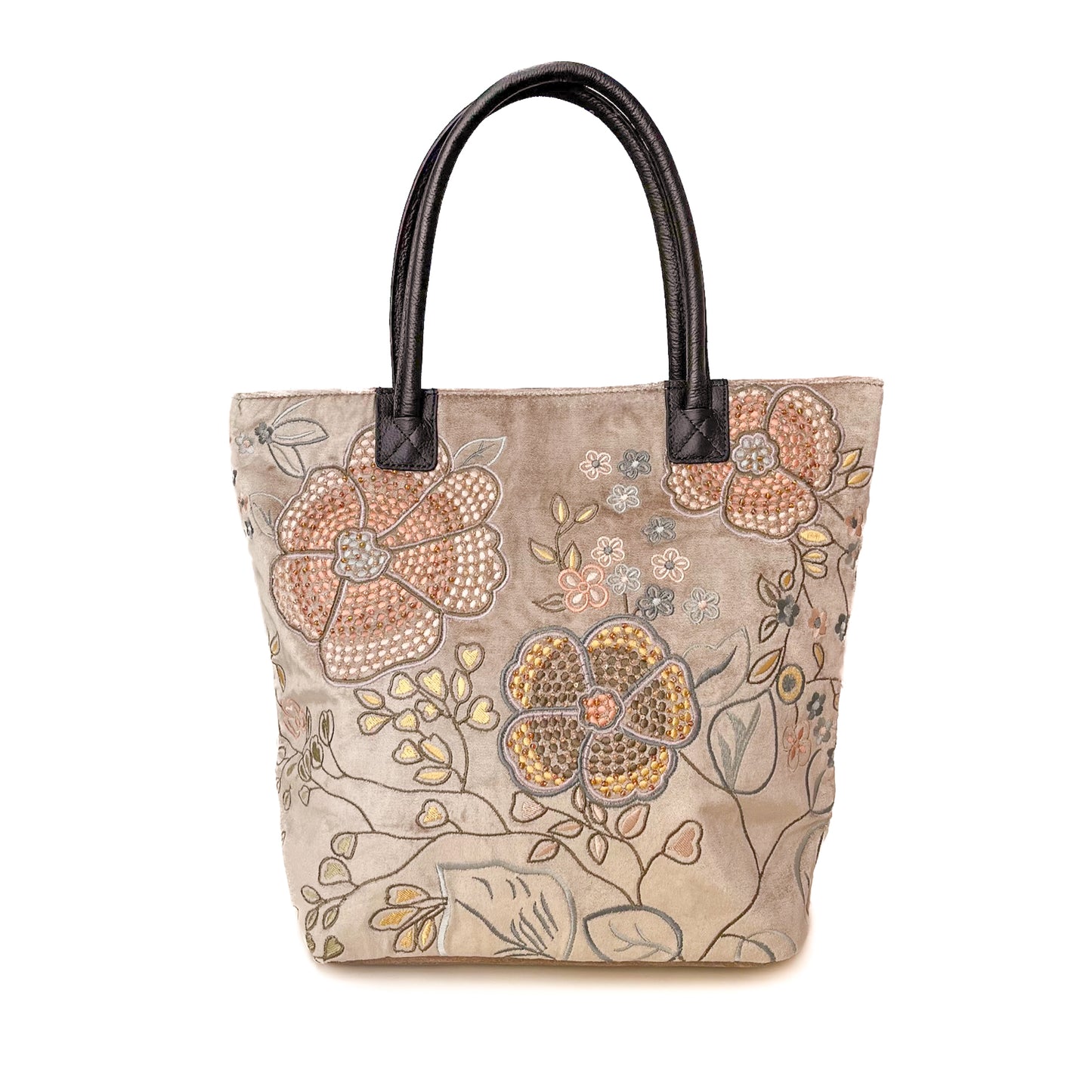 Embroidered beaded cotton shoulder bag (beige/multi)