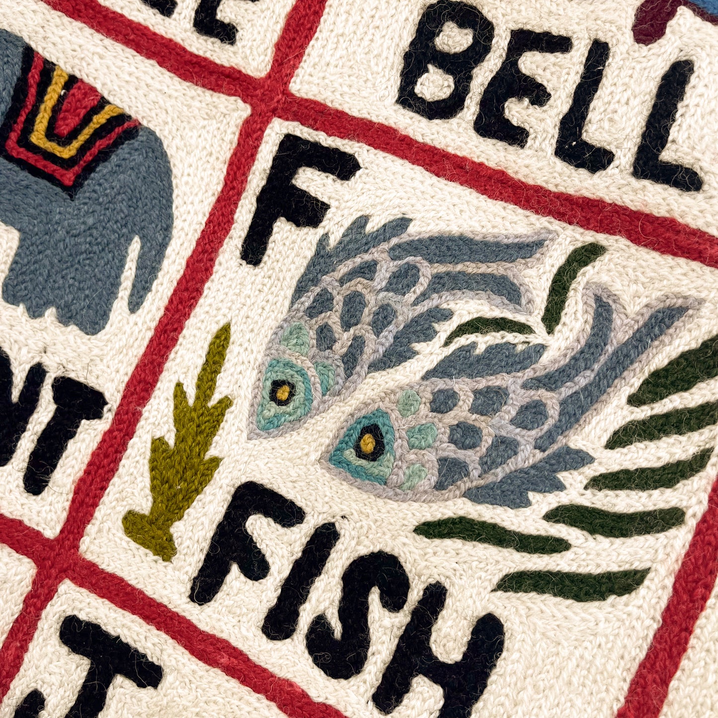 Alphabet pattern hand embroidered rug