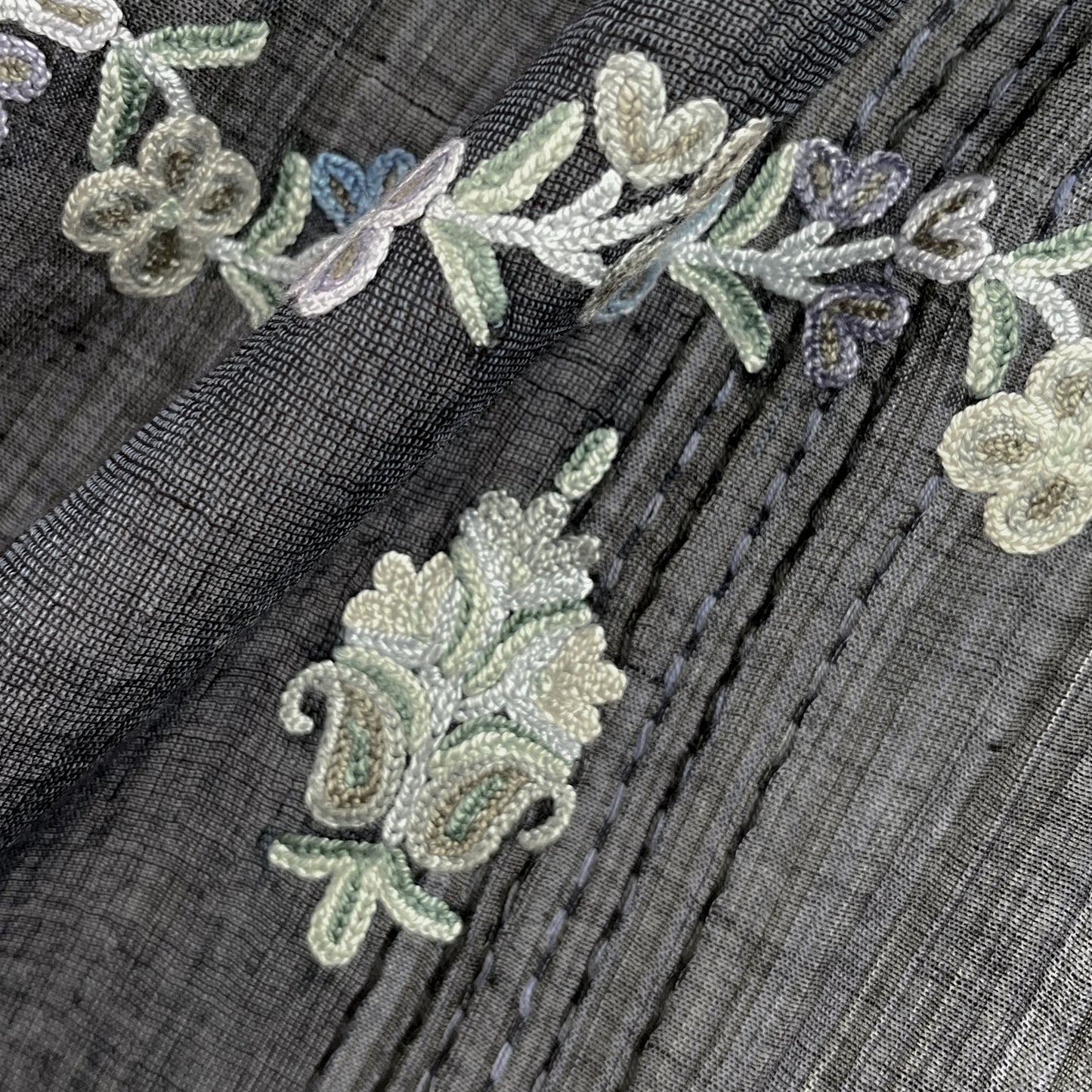 コットン アリー手刺繍ストール (ダークネイビー)