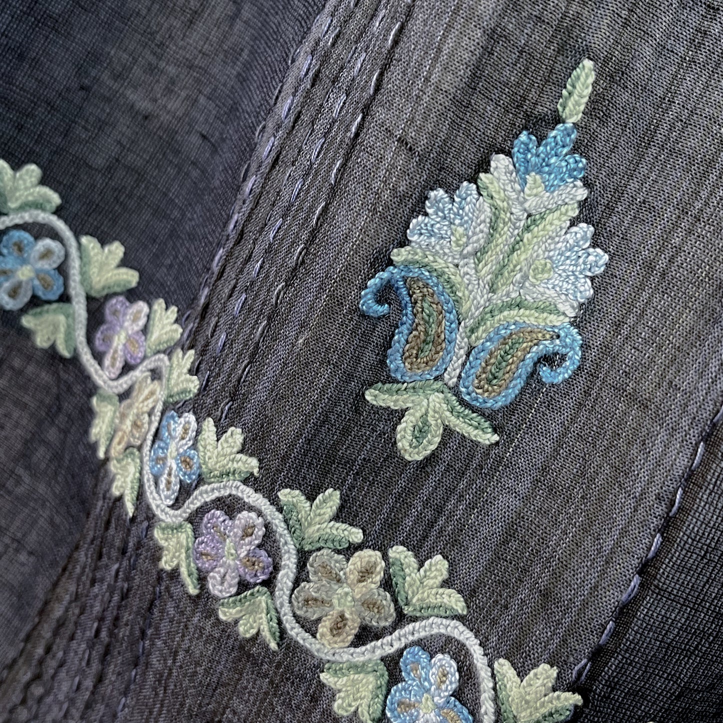 コットン アリー手刺繍ストール (ダークネイビー)