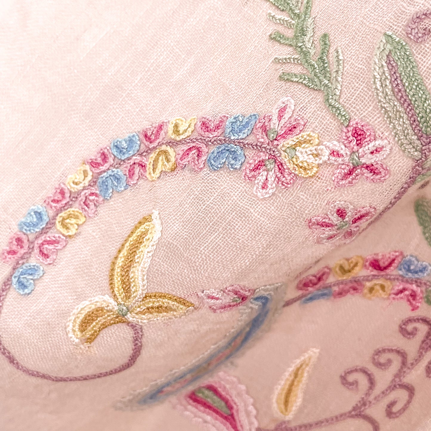 リネン アリー手刺繍ストール (ライトピンク)