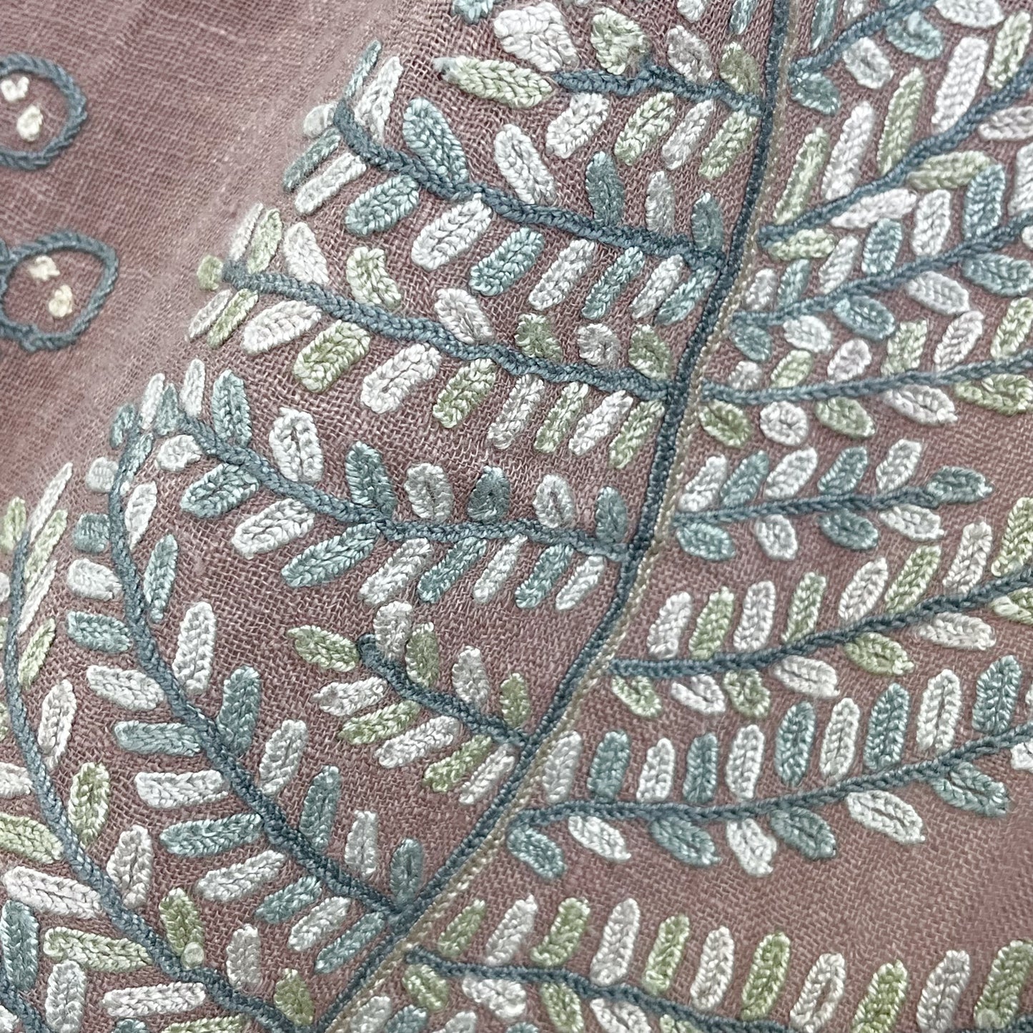 Botanical Flower Lightweight Wool & Silk Ally Hand Embroidered Stole (Ice Green)