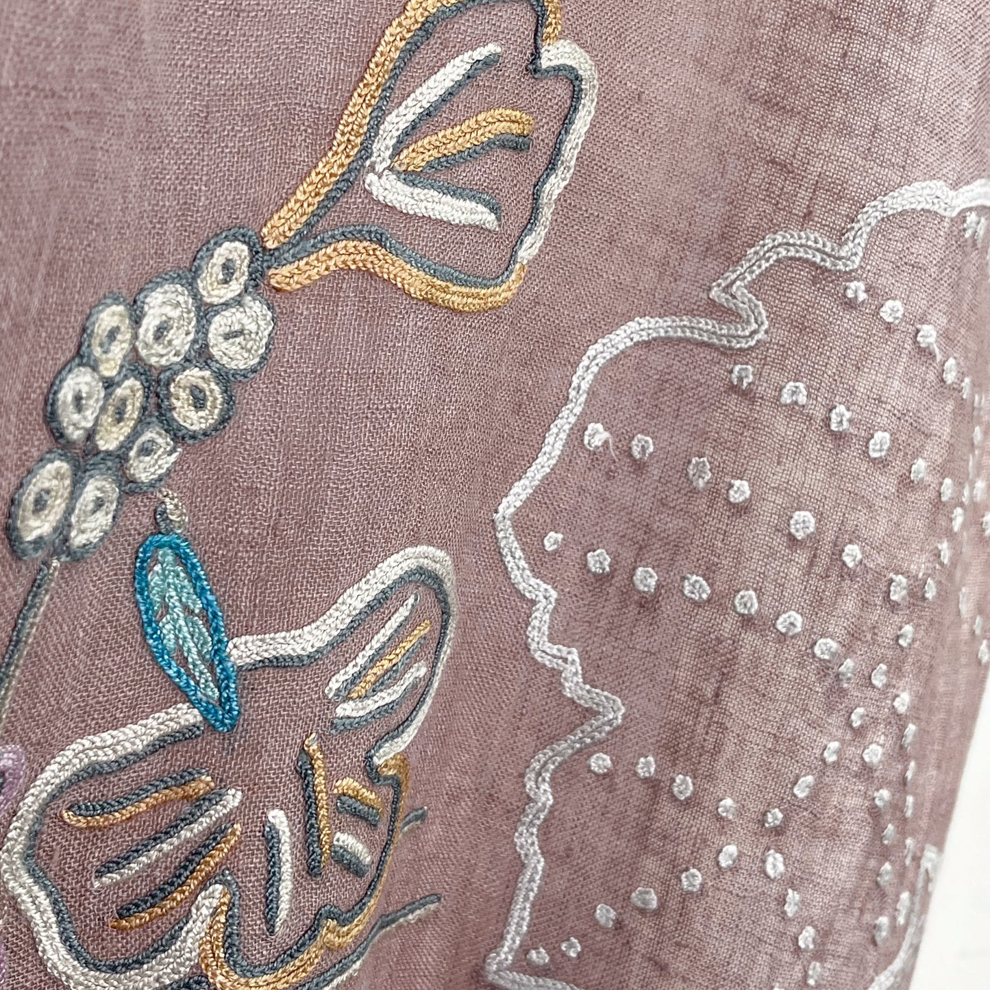 Botanical Flower Lightweight Wool & Silk Ally Hand Embroidered Stole (Ice Green)