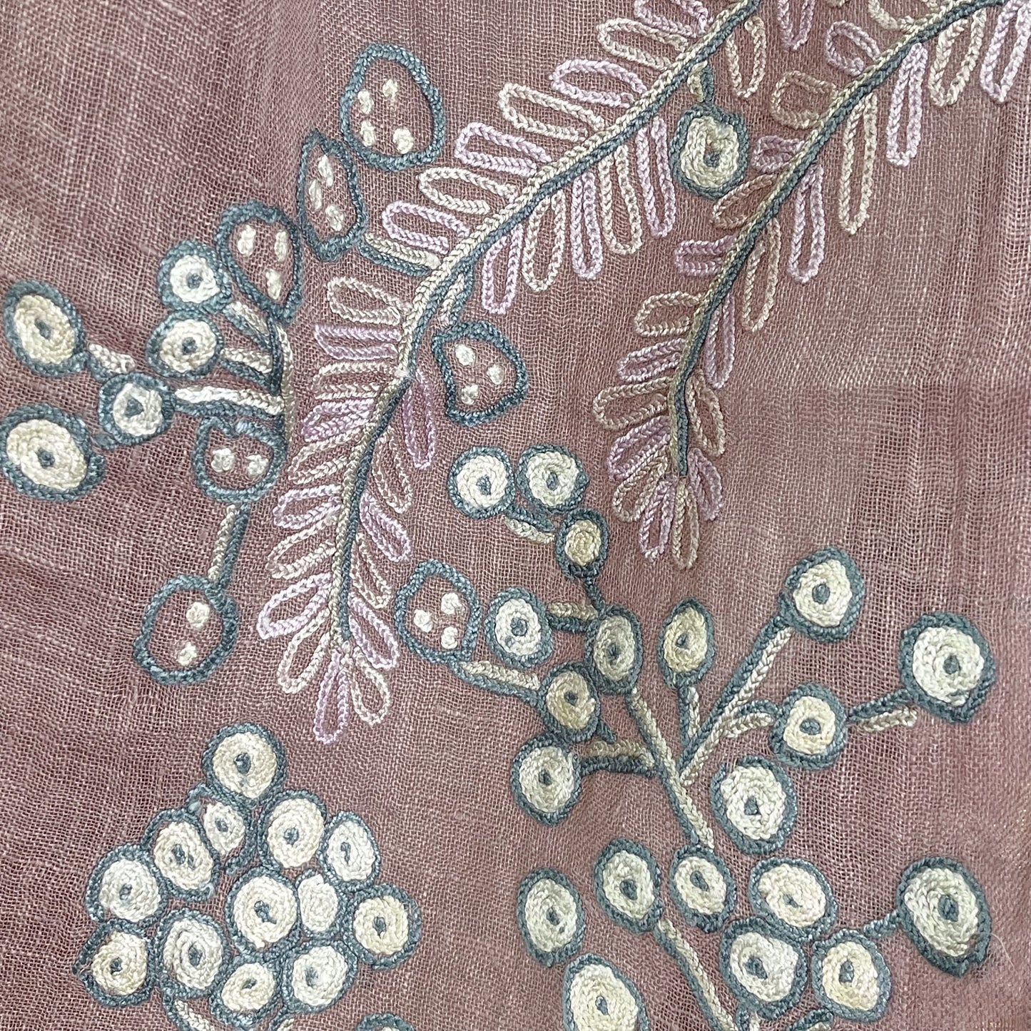 Botanical Flower Lightweight Wool & Silk Ally Hand Embroidered Stole (Ice Green)