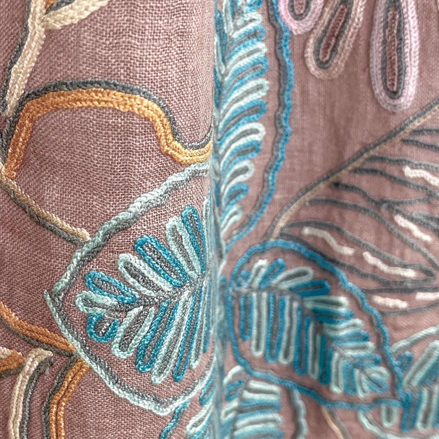 Botanical Flower Lightweight Wool & Silk Ally Hand Embroidered Stole (Ice Green)