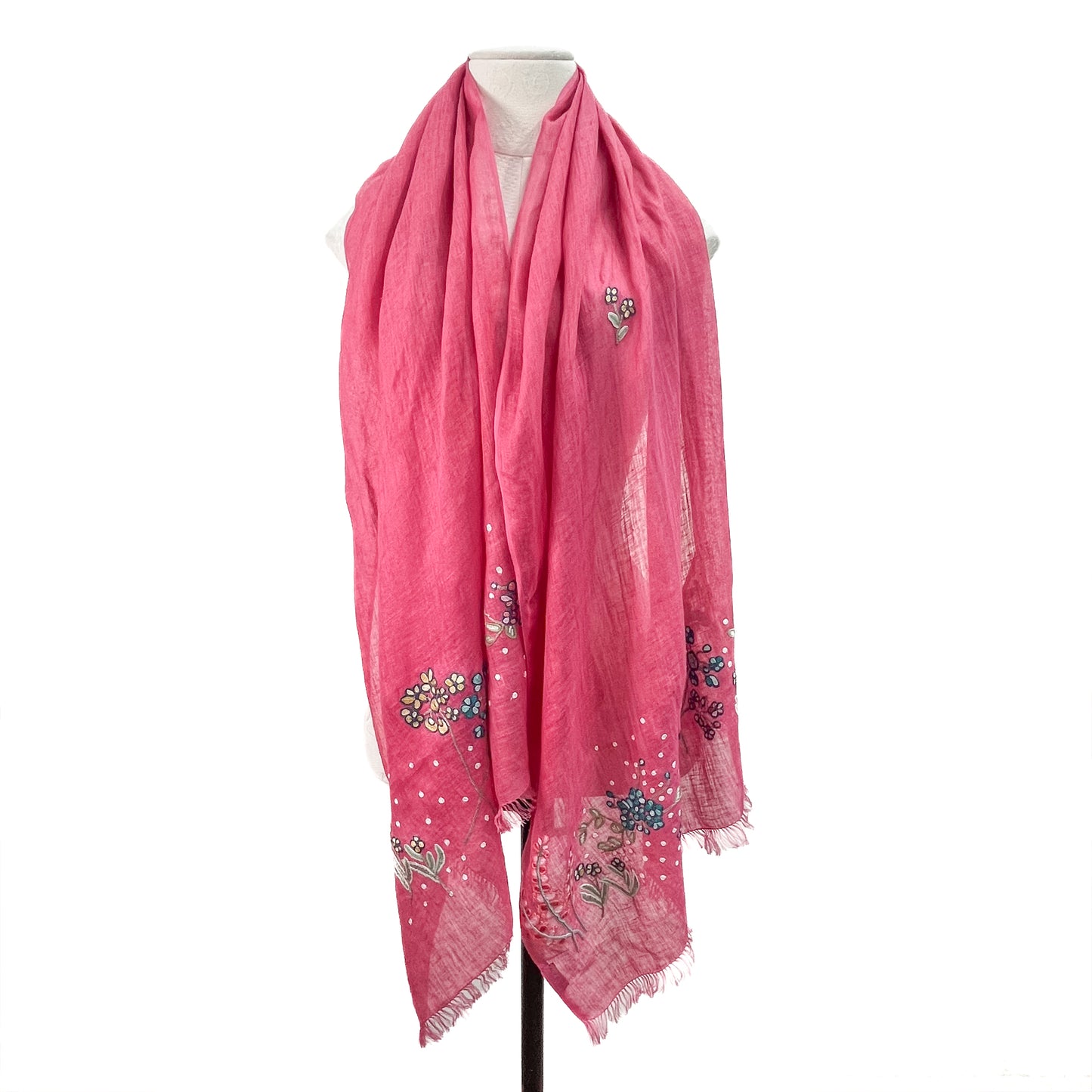 Linen Arly Hand Embroidered Stole (Fuchsia Pink)