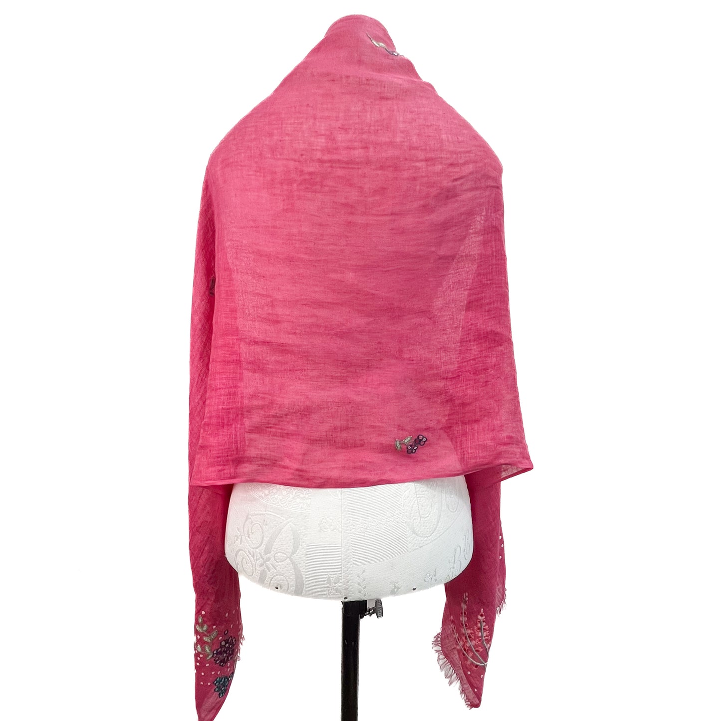 Linen Arly Hand Embroidered Stole (Fuchsia Pink)