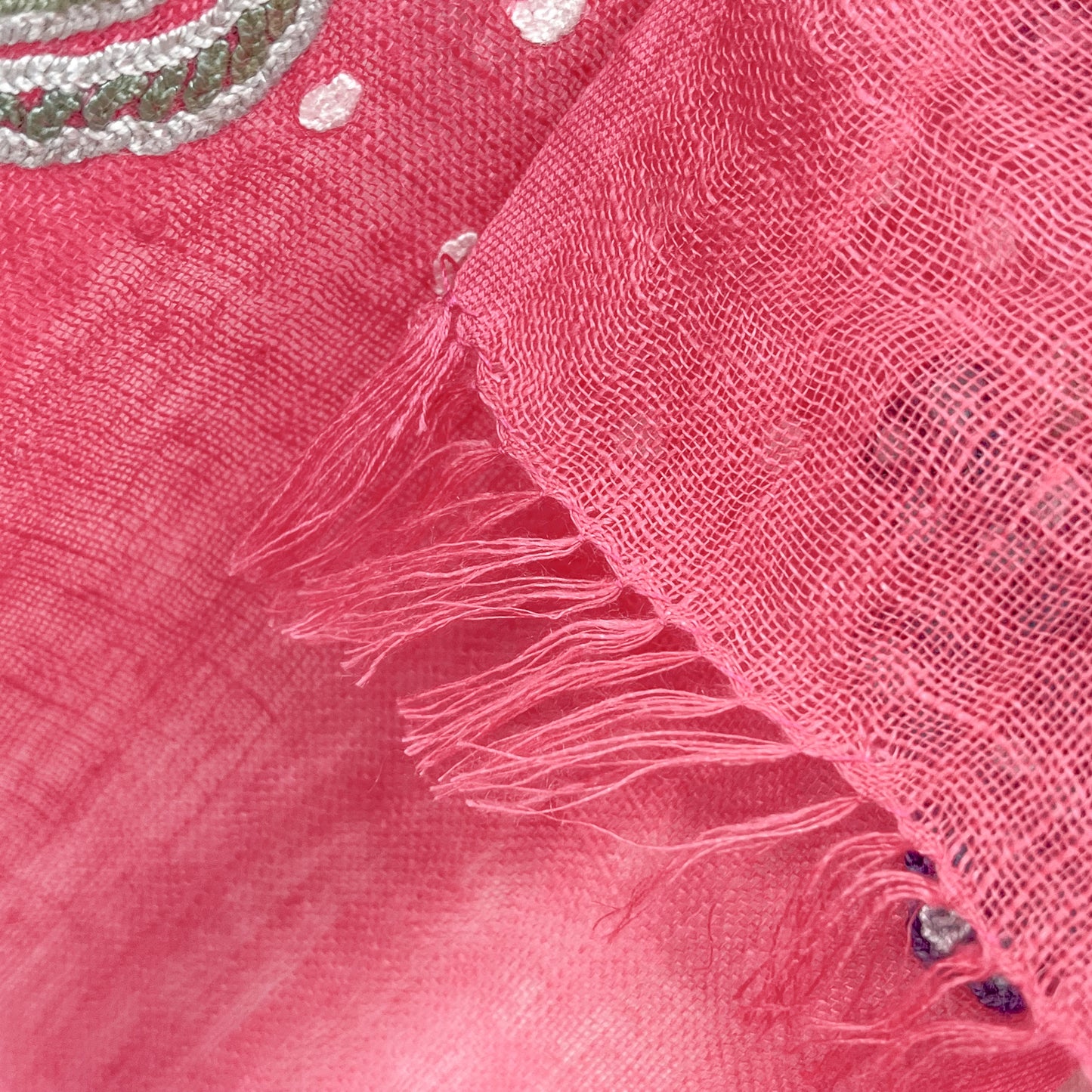 Linen Arly Hand Embroidered Stole (Fuchsia Pink)