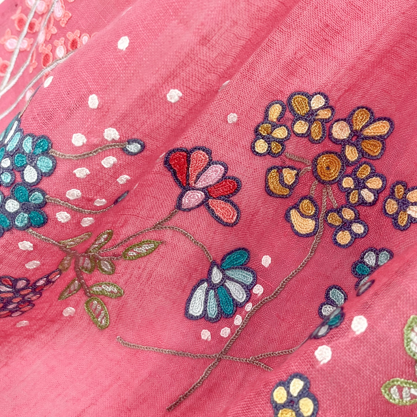 Linen Arly Hand Embroidered Stole (Fuchsia Pink)