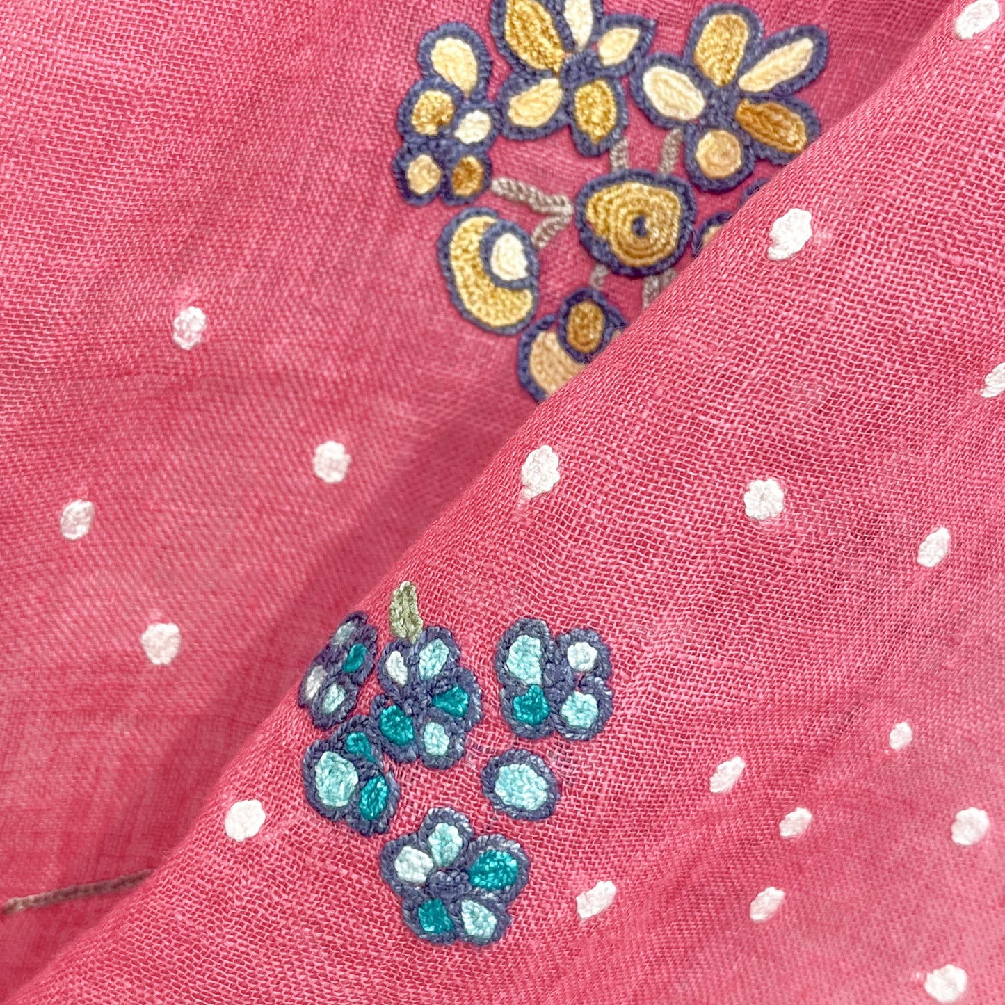 Linen Arly Hand Embroidered Stole (Fuchsia Pink)