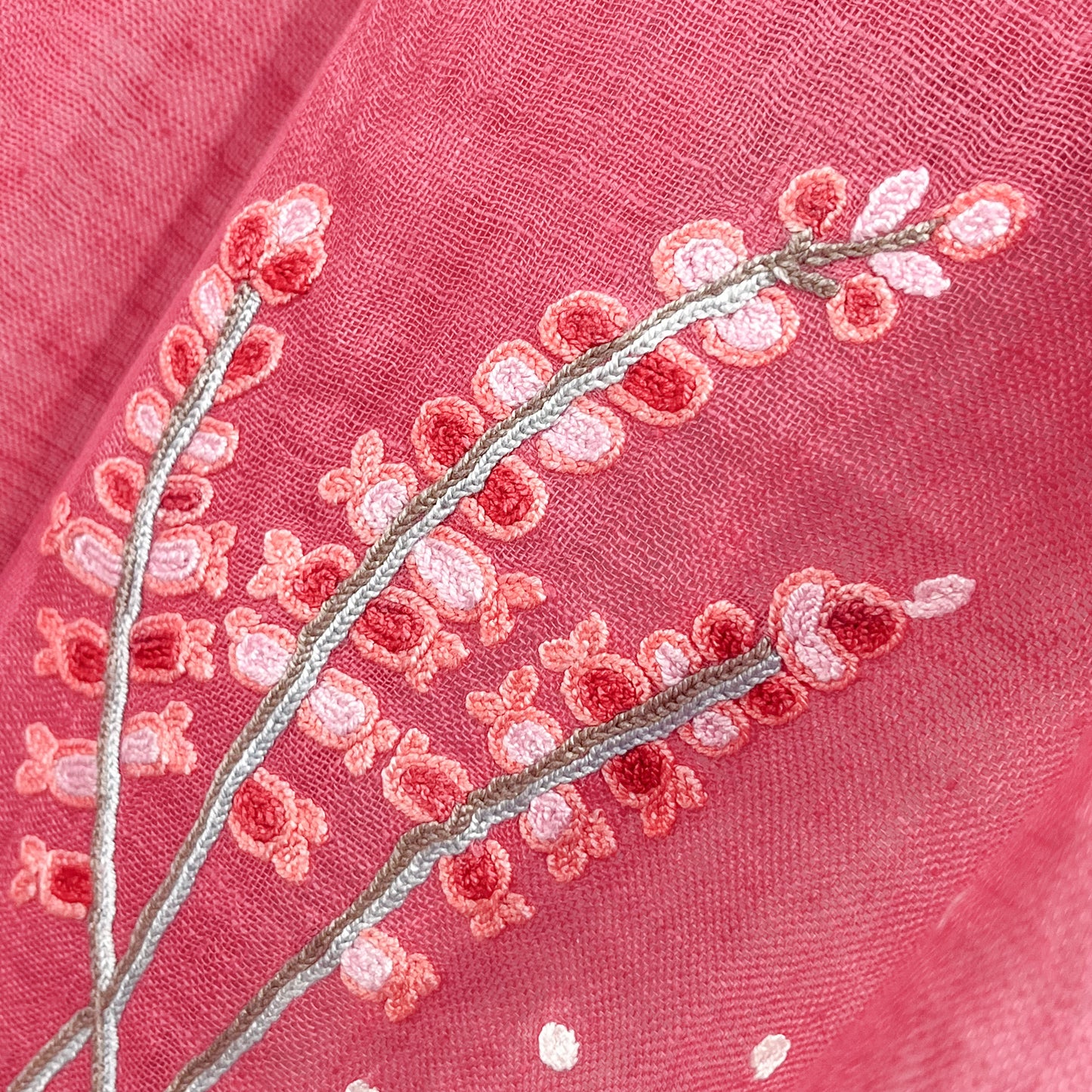 Linen Arly Hand Embroidered Stole (Fuchsia Pink)