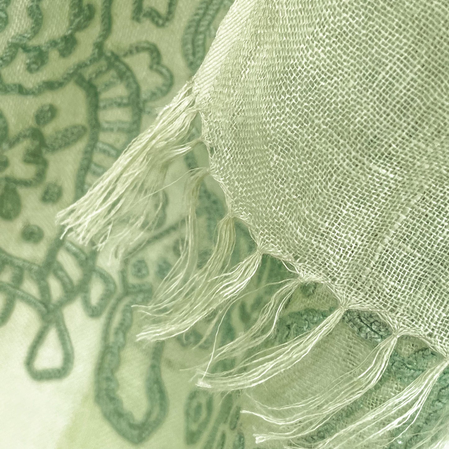Dream In NICE Linen Ari Hand-Embroidered Stole (Light Green)