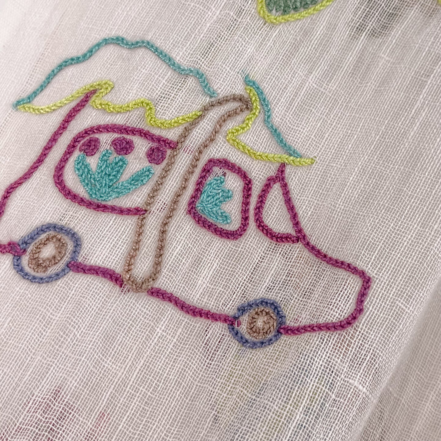リネン アリー手刺繍ストール (ライトピンクベージュ)