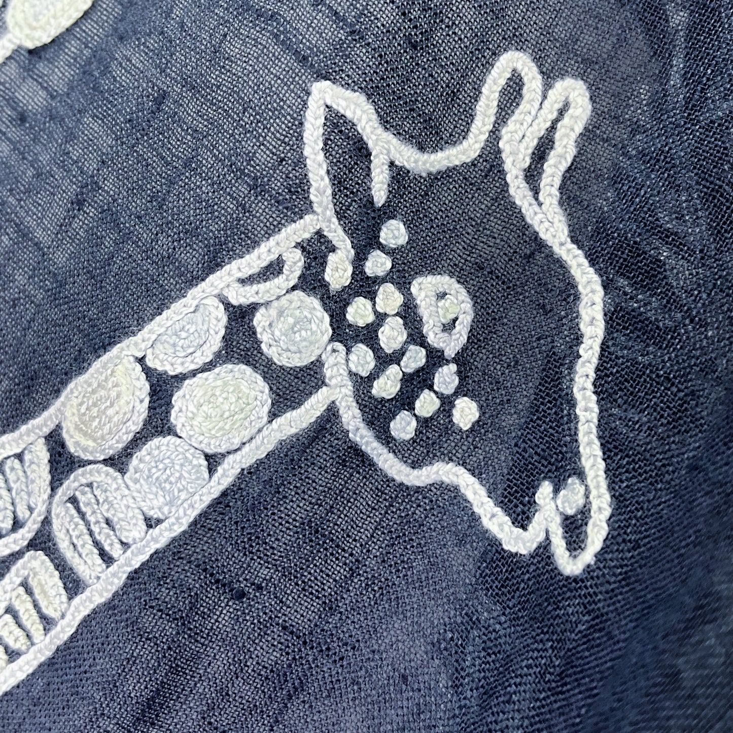 Giraffe Pattern Safari Dance Linen Arry Hand Embroidered Stole (Navy)