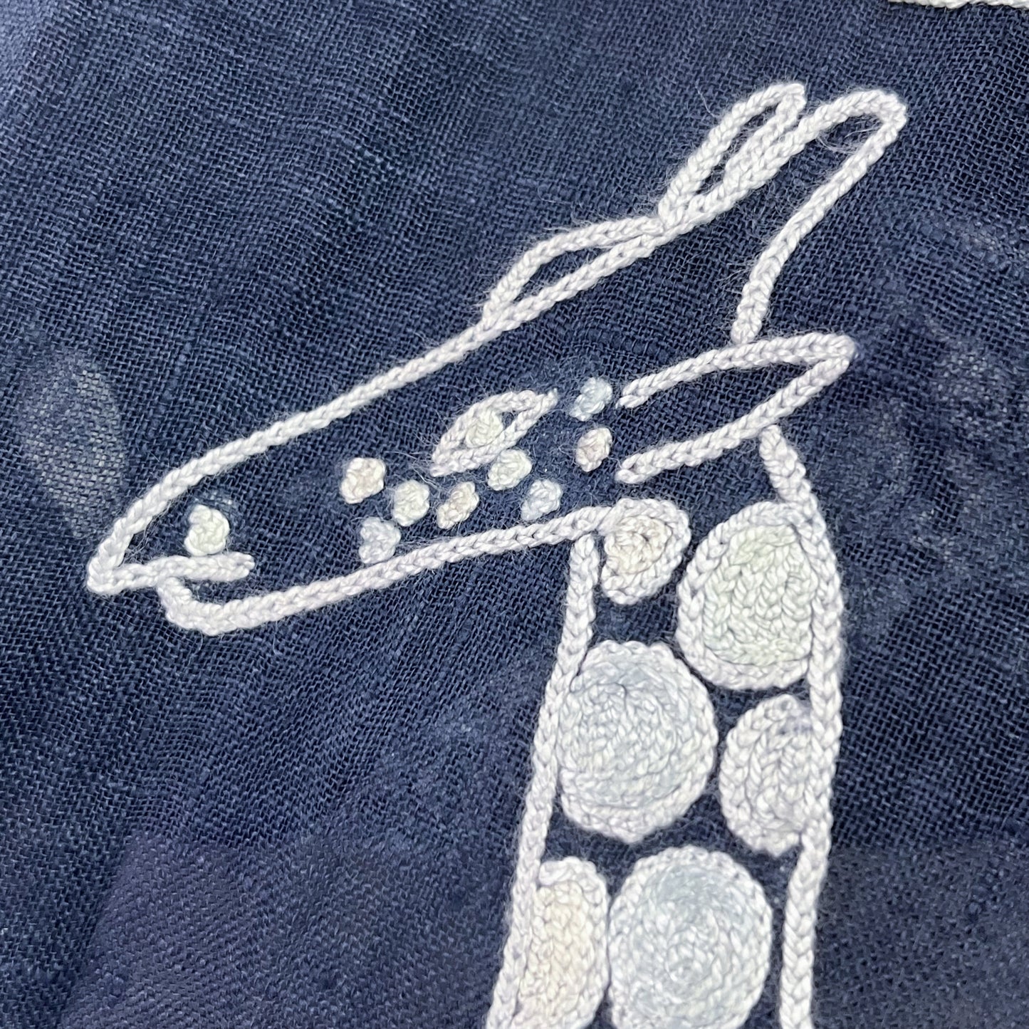 Giraffe Pattern Safari Dance Linen Arry Hand Embroidered Stole (Navy)