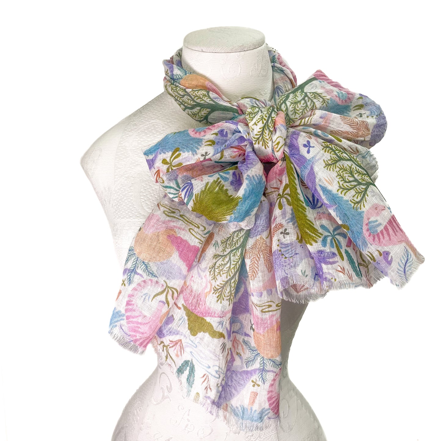 Dinosaur linen original print stole (light pink)