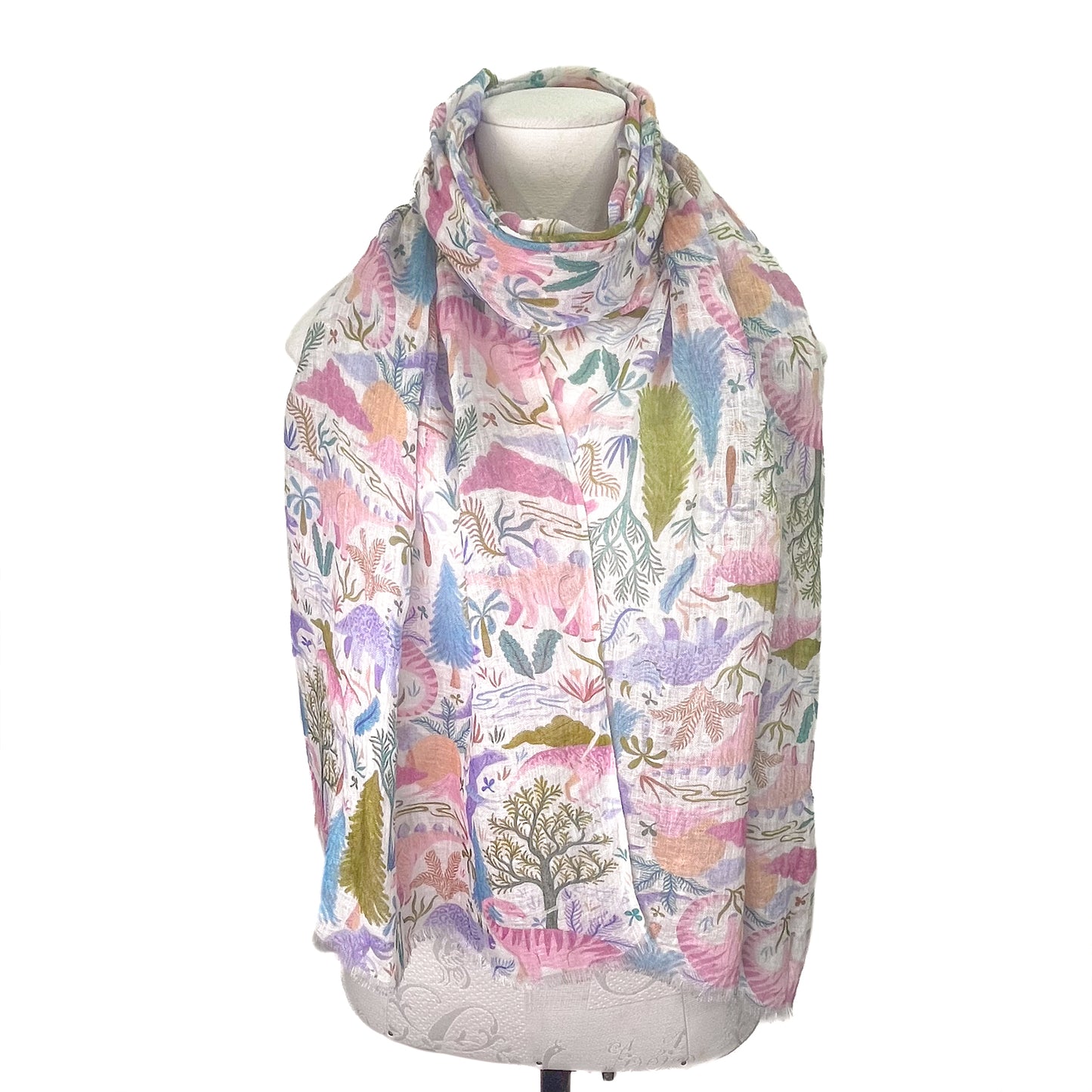 Dinosaur linen original print stole (light pink)