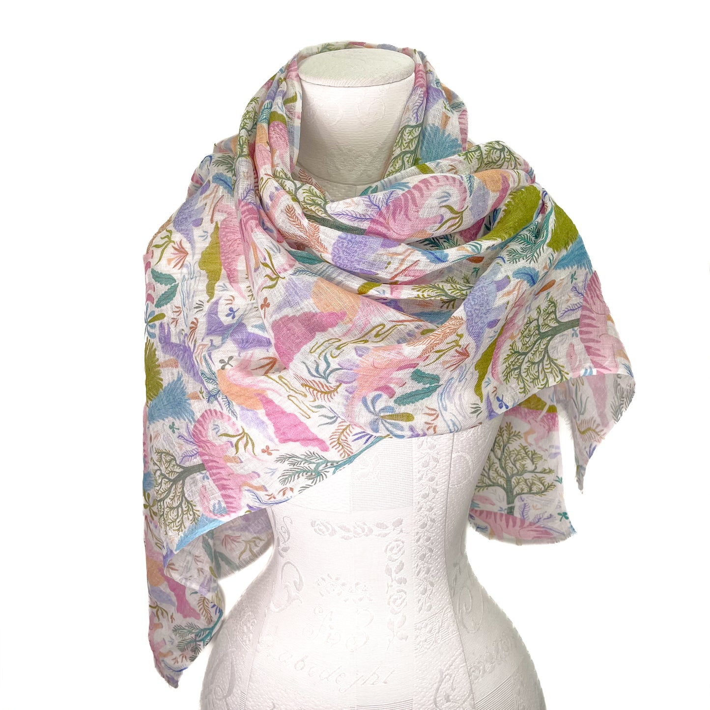 Dinosaur linen original print stole (light pink)