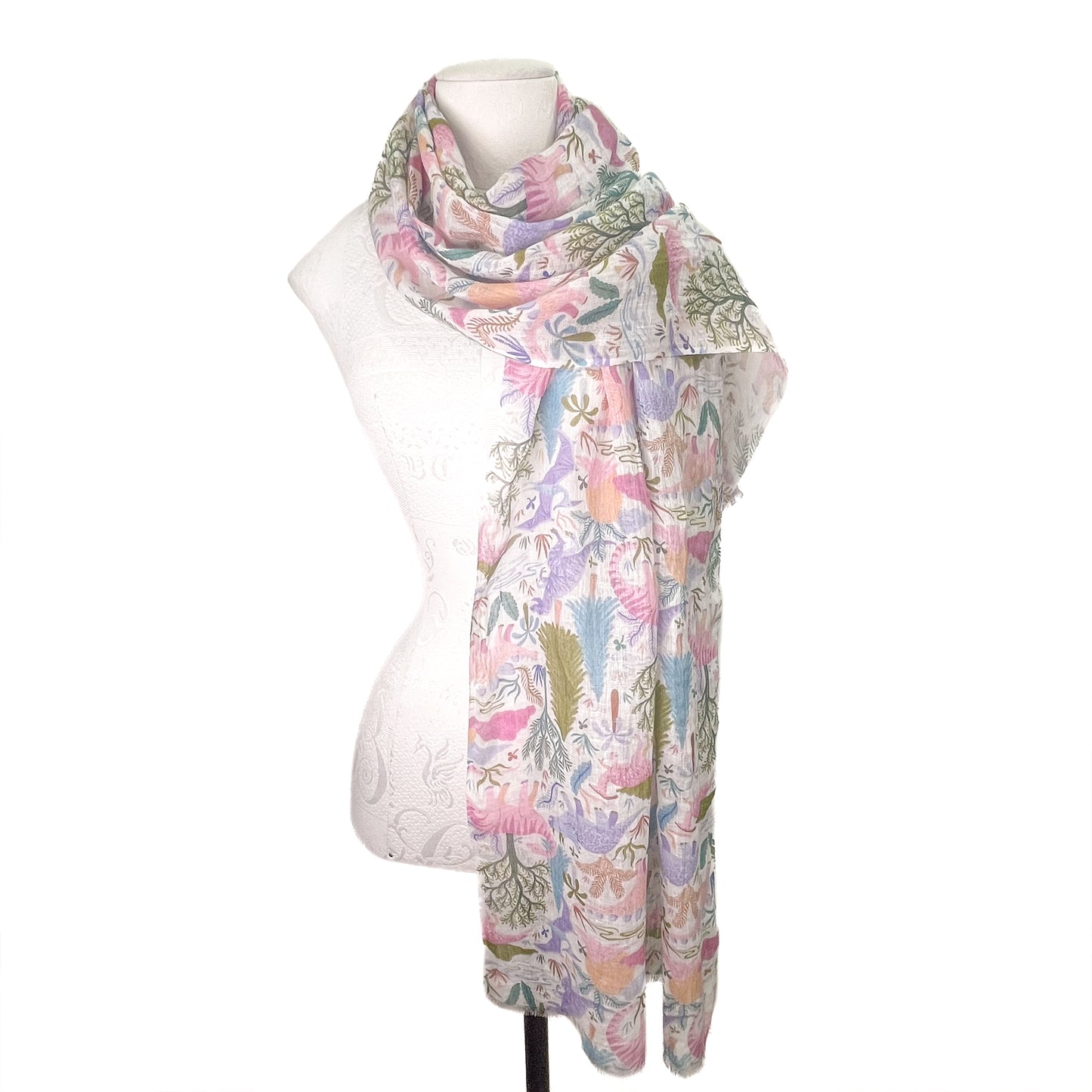 Dinosaur linen original print stole (light pink)