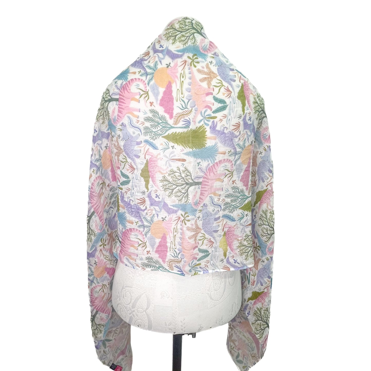 Dinosaur linen original print stole (light pink)