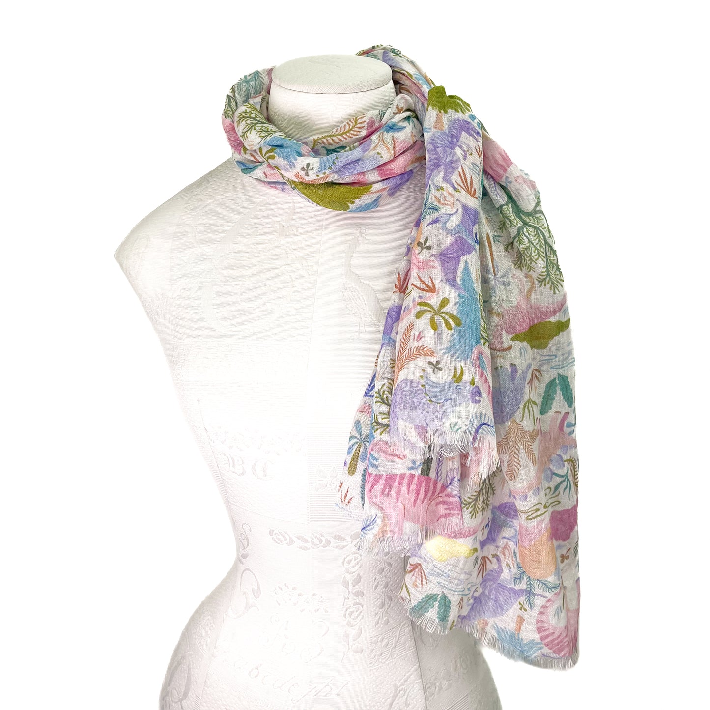 Dinosaur linen original print stole (light pink)