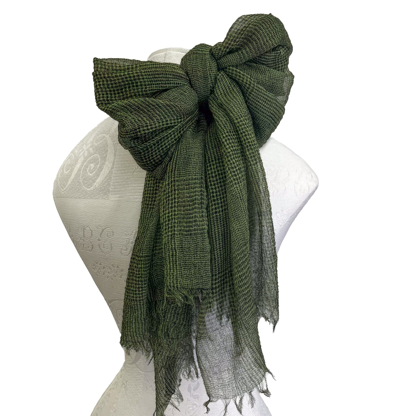 Wool Arly Hand Embroidered Stole (White/Light Green)