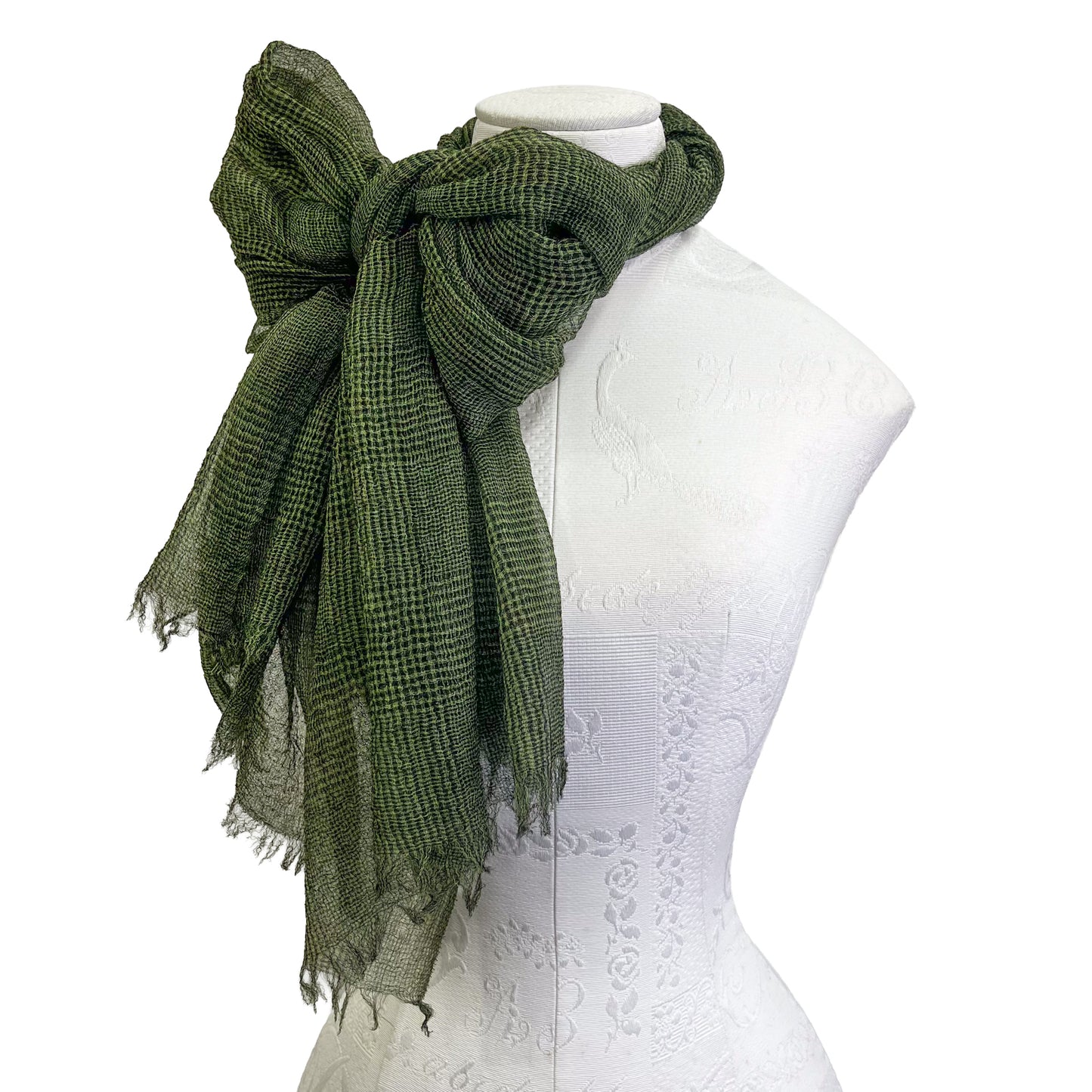 Wool Arly Hand Embroidered Stole (White/Light Green)