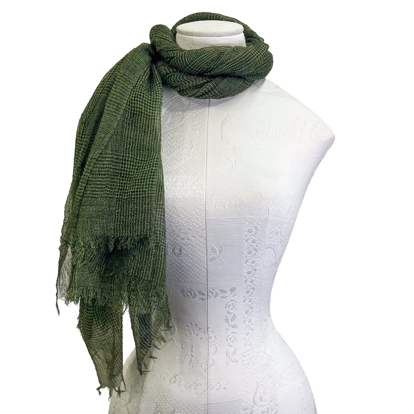 Wool Arly Hand Embroidered Stole (White/Light Green)
