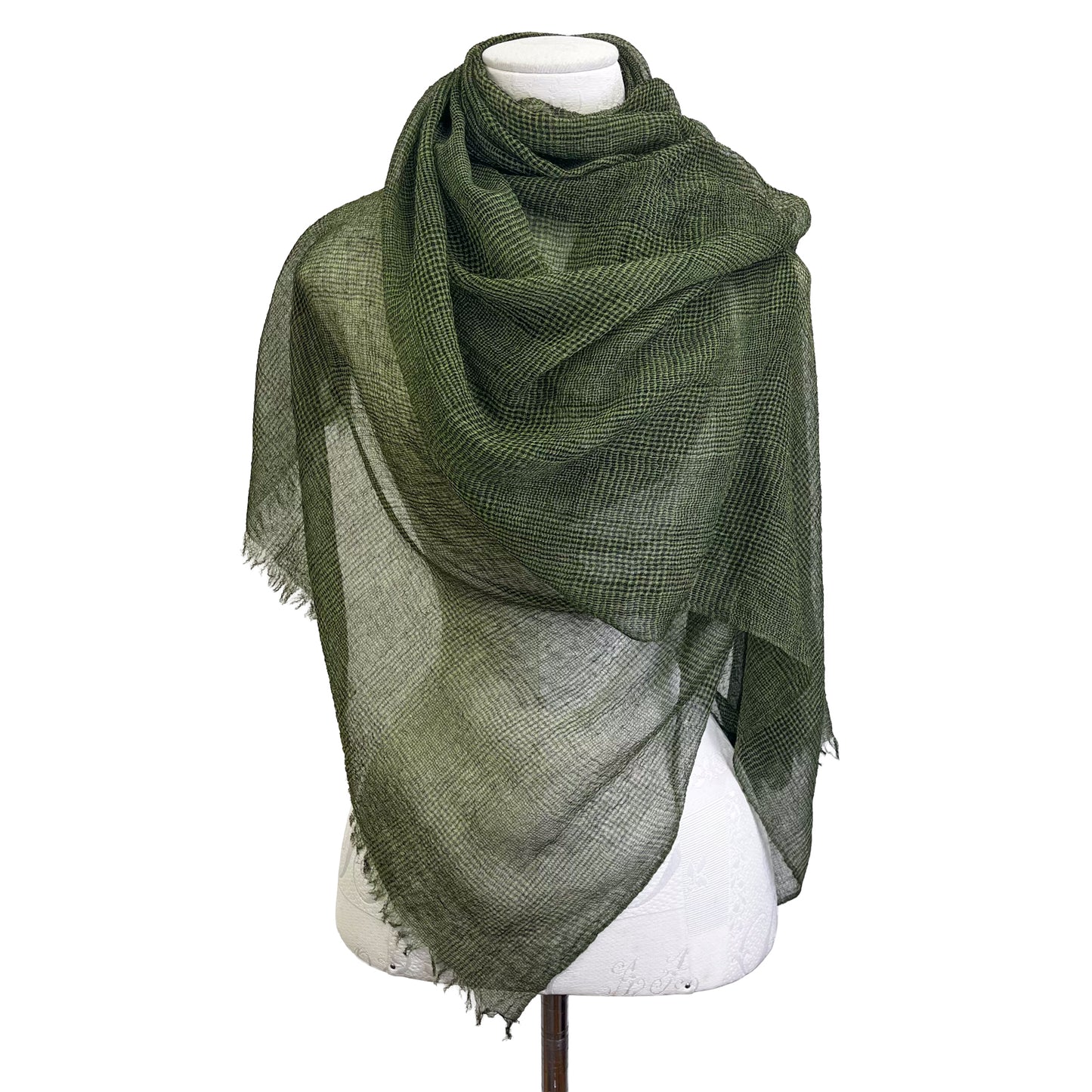 Wool Arly Hand Embroidered Stole (White/Light Green)