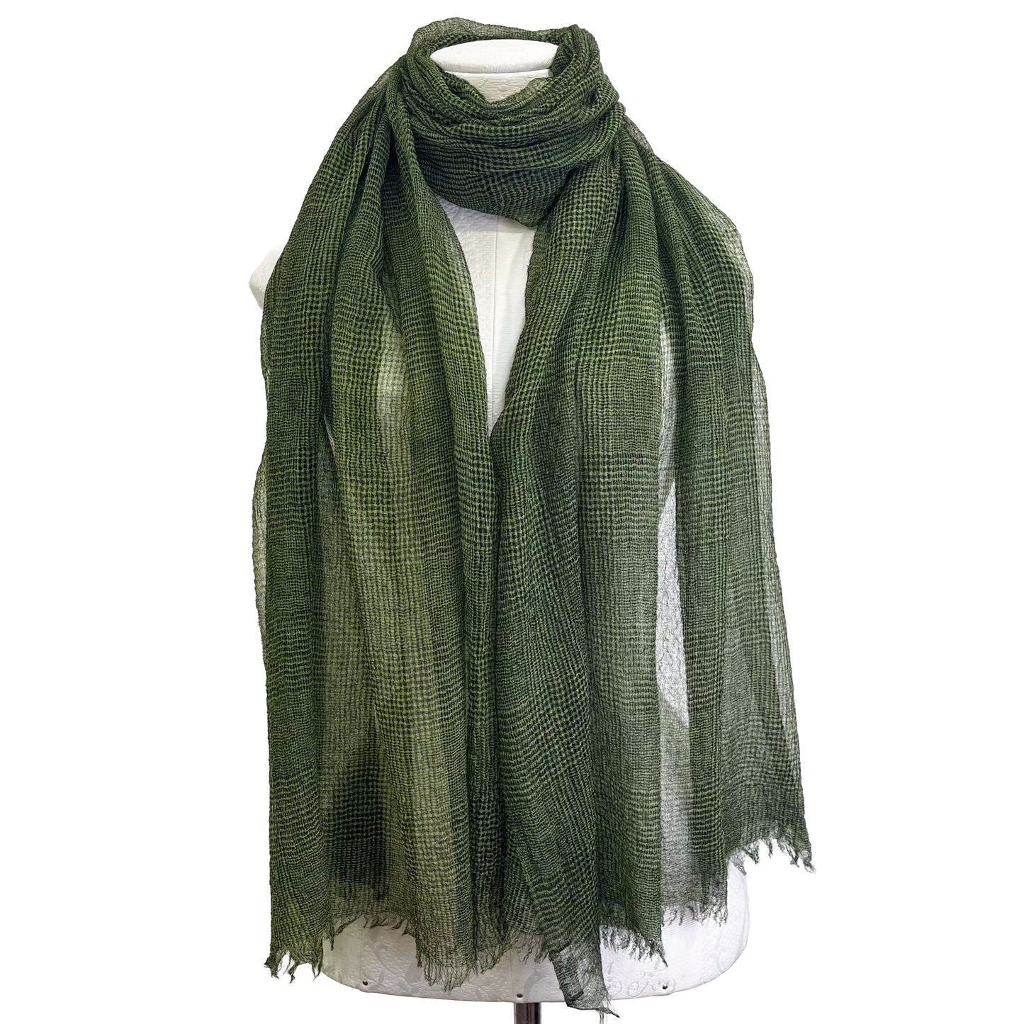 Wool Arly Hand Embroidered Stole (White/Light Green)