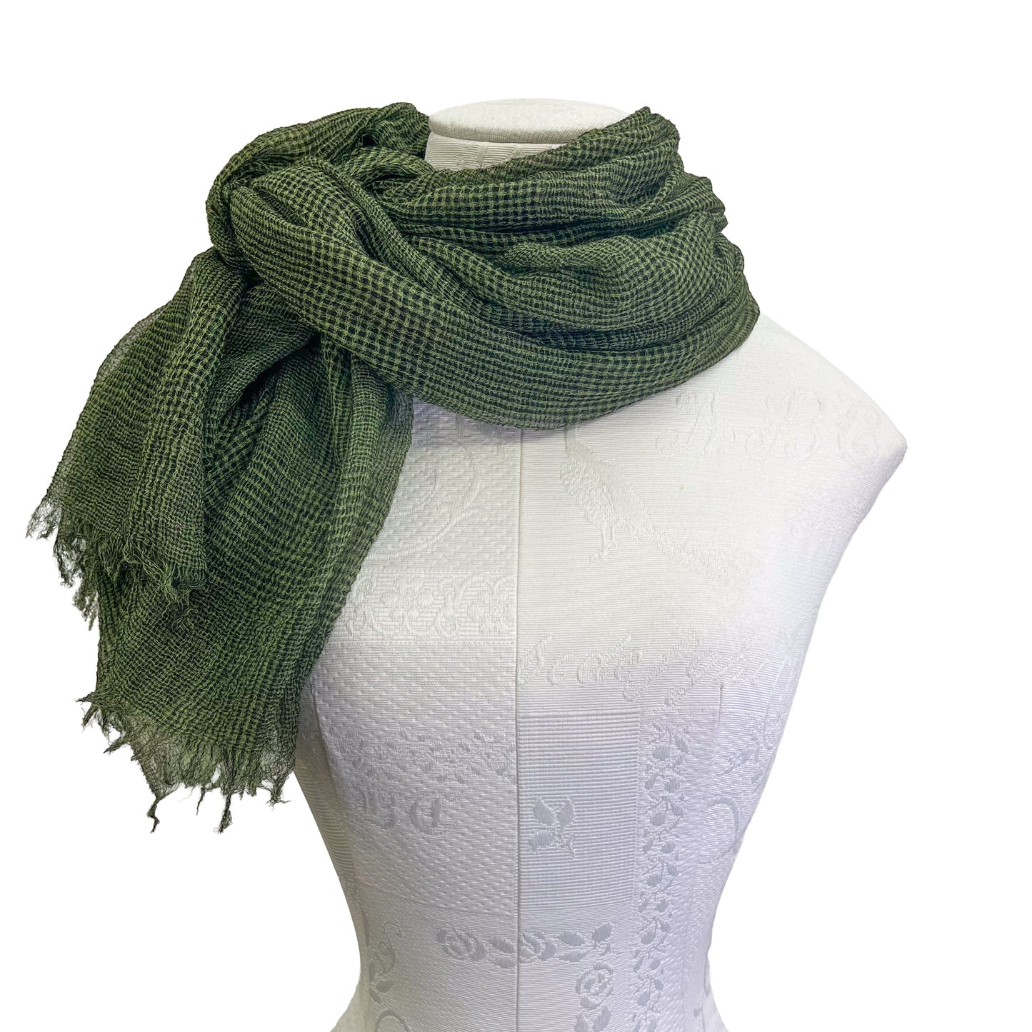 Wool Arly Hand Embroidered Stole (White/Light Green)