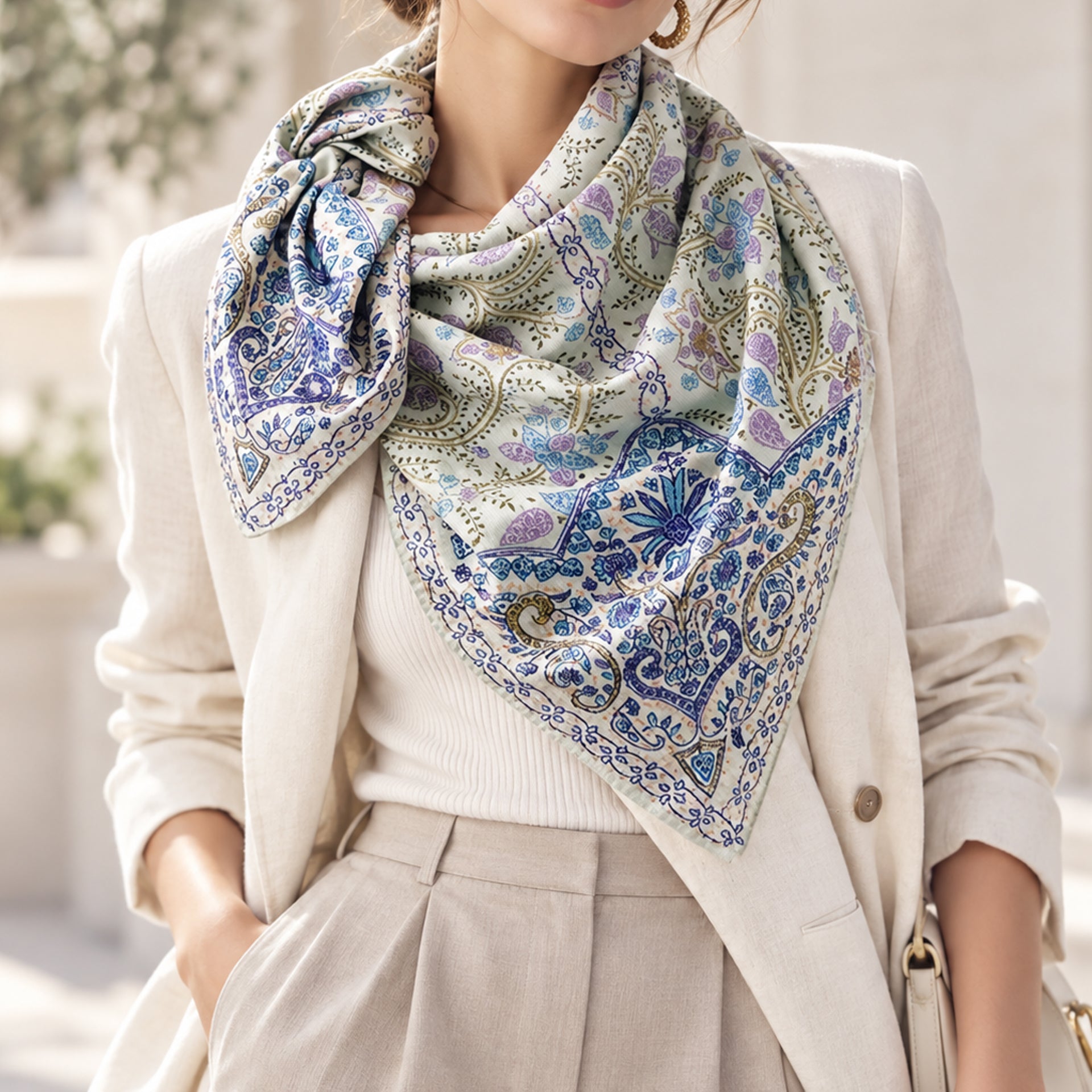シルク ニードル手刺繍スカーフ (グリーン) – TARA BLANCA ONLINE