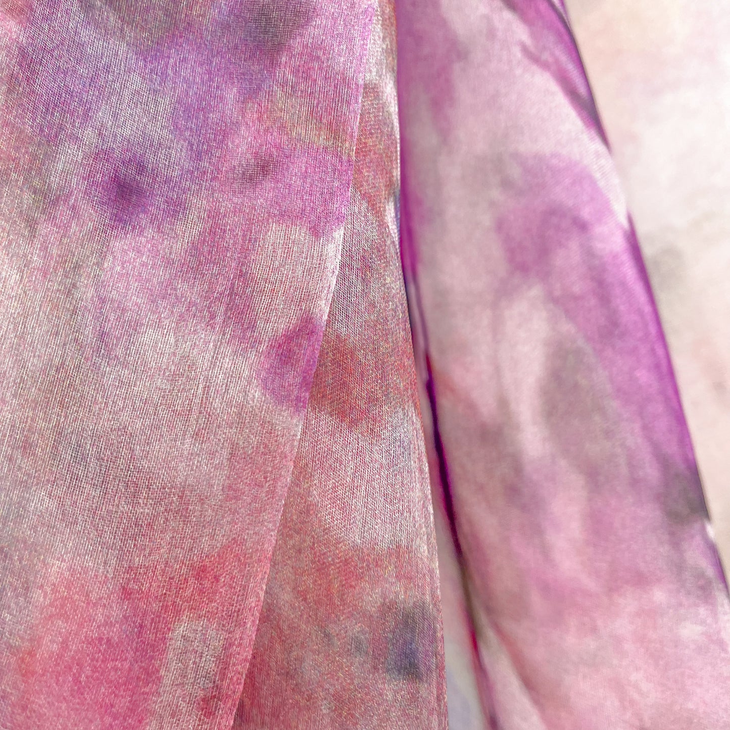 Japanese-made double silk print double silk organza print stole (pink)